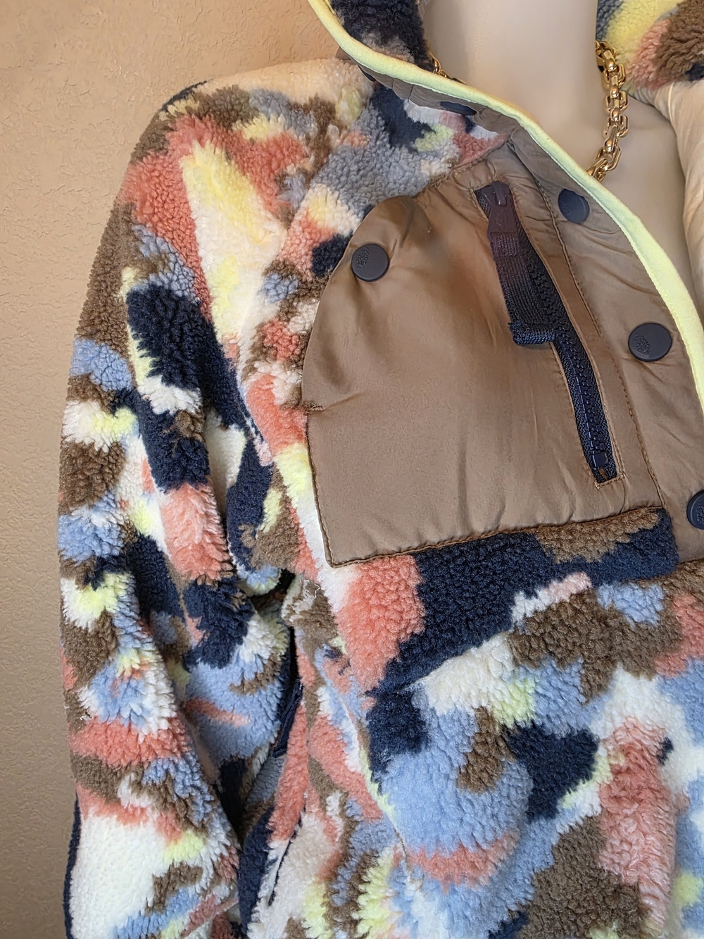 NEW Free People Multi-Color Sherpa Pullover with YELLOW LIME Trim HIT THE SLOPES - Picture 5 of 9